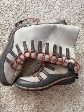 Aetrex Beige and Brown  Lace-up Boots with Orange Accents